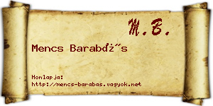 Mencs Barabás névjegykártya